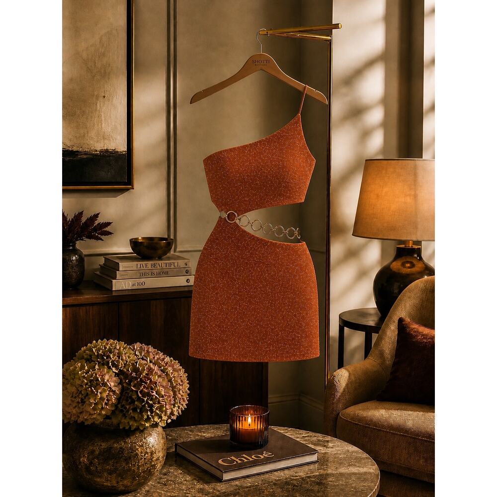 Lovers and Friends Kiana Copper One Shoulder Cutout Mini Statement Dress NWT XL